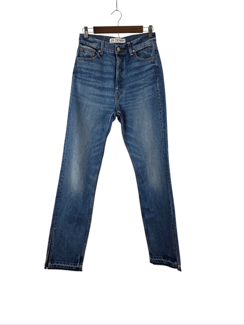 EB Denim Women's Size 27 High Rise Straight Leg Denim Jeans Split Hem Button Fly